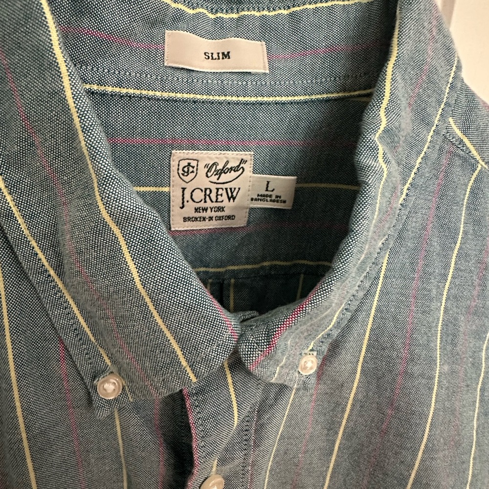 J. Crew Men's Green Oxford button down slim Large EUC